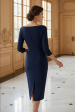 Floral Appliqué Midi Sheath Dress with 3/4 Sleeves