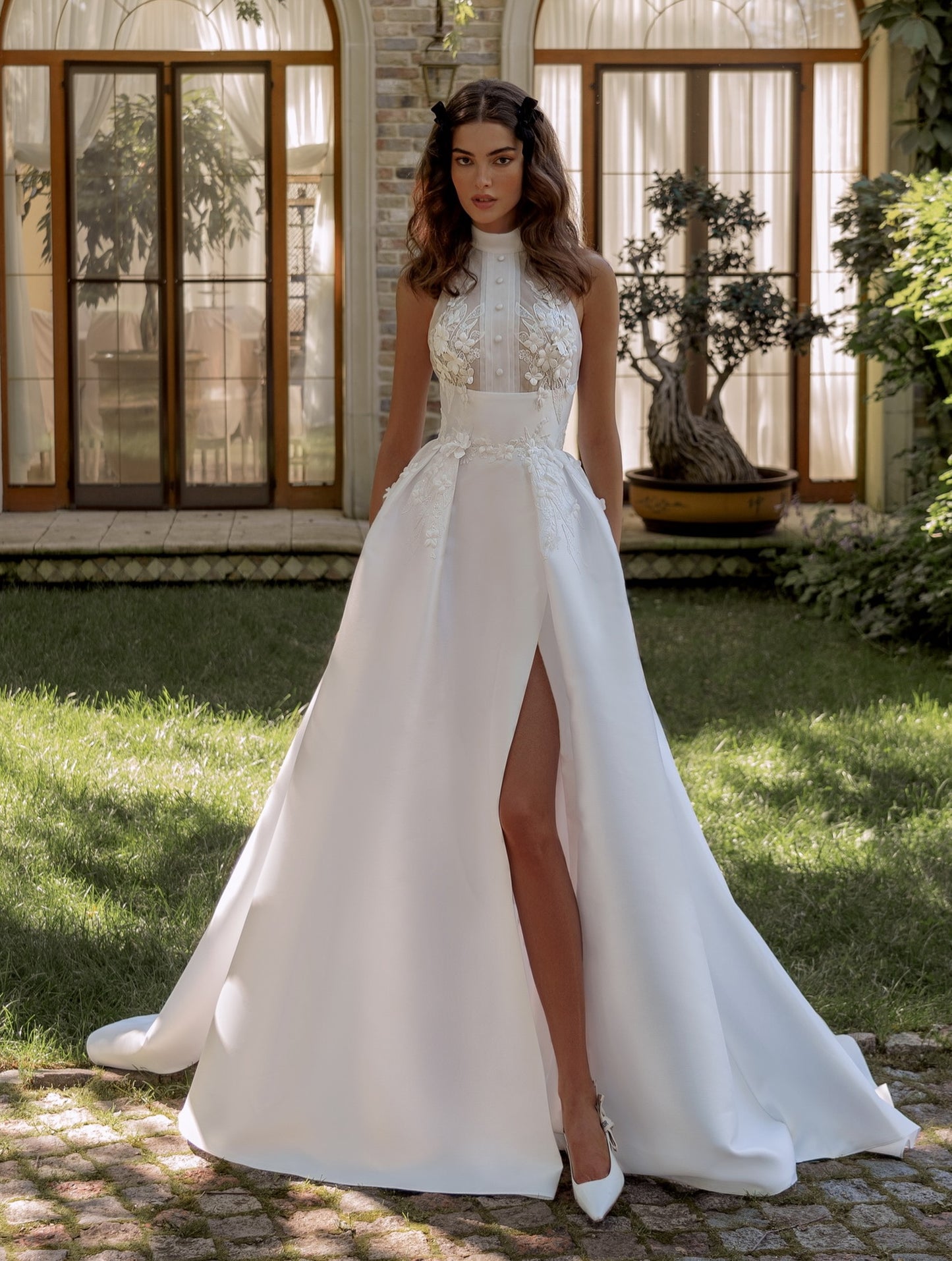 Halter High Neck A-Line Wedding Dress with Slit