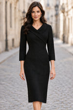 Shawl Collar Wrap Midi Sheath Dress
