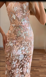 Strapless Floral Embroidered Corset Sheath Dress