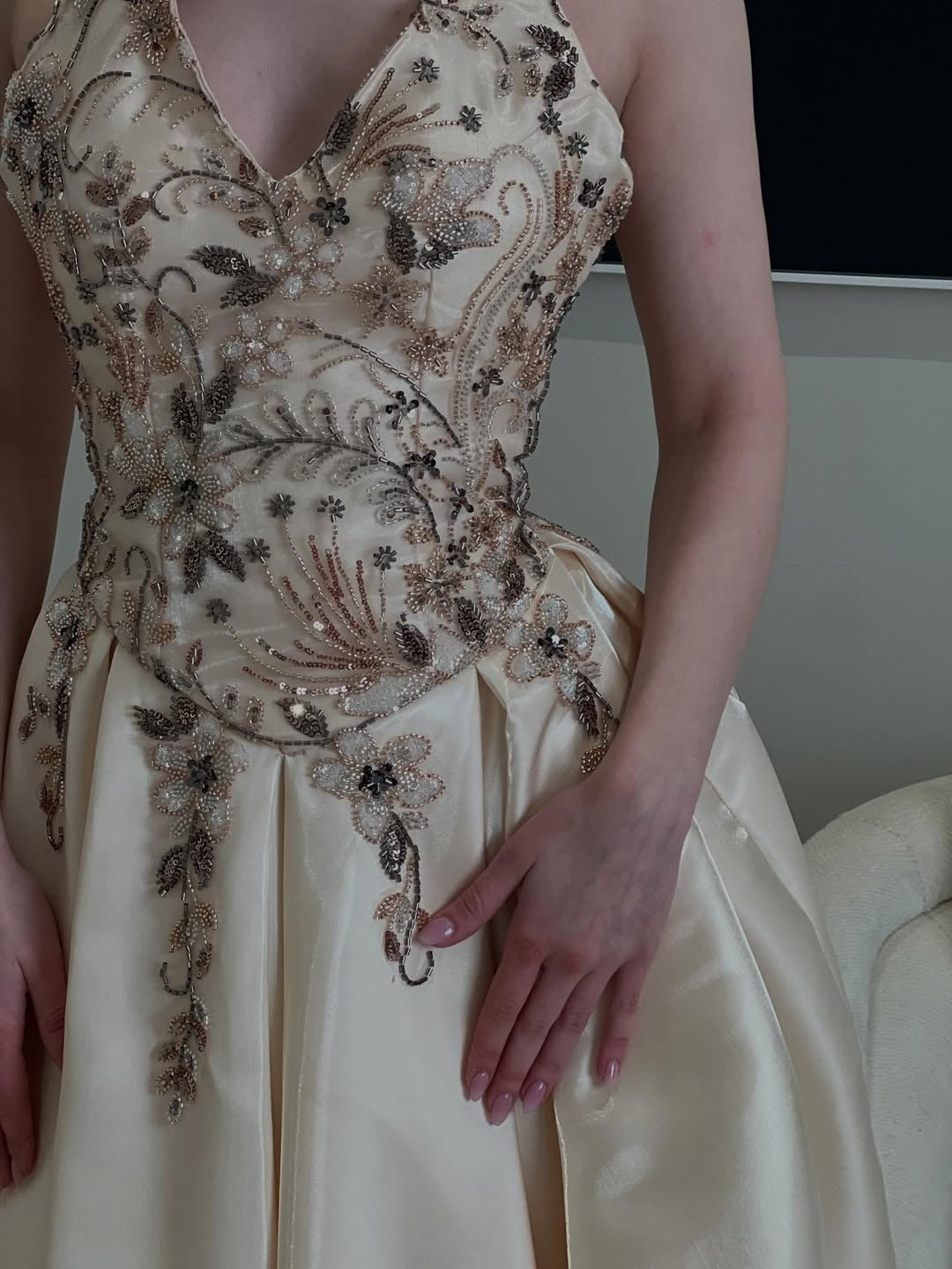 Embroidered Halter Tea-Length A-Line Dress