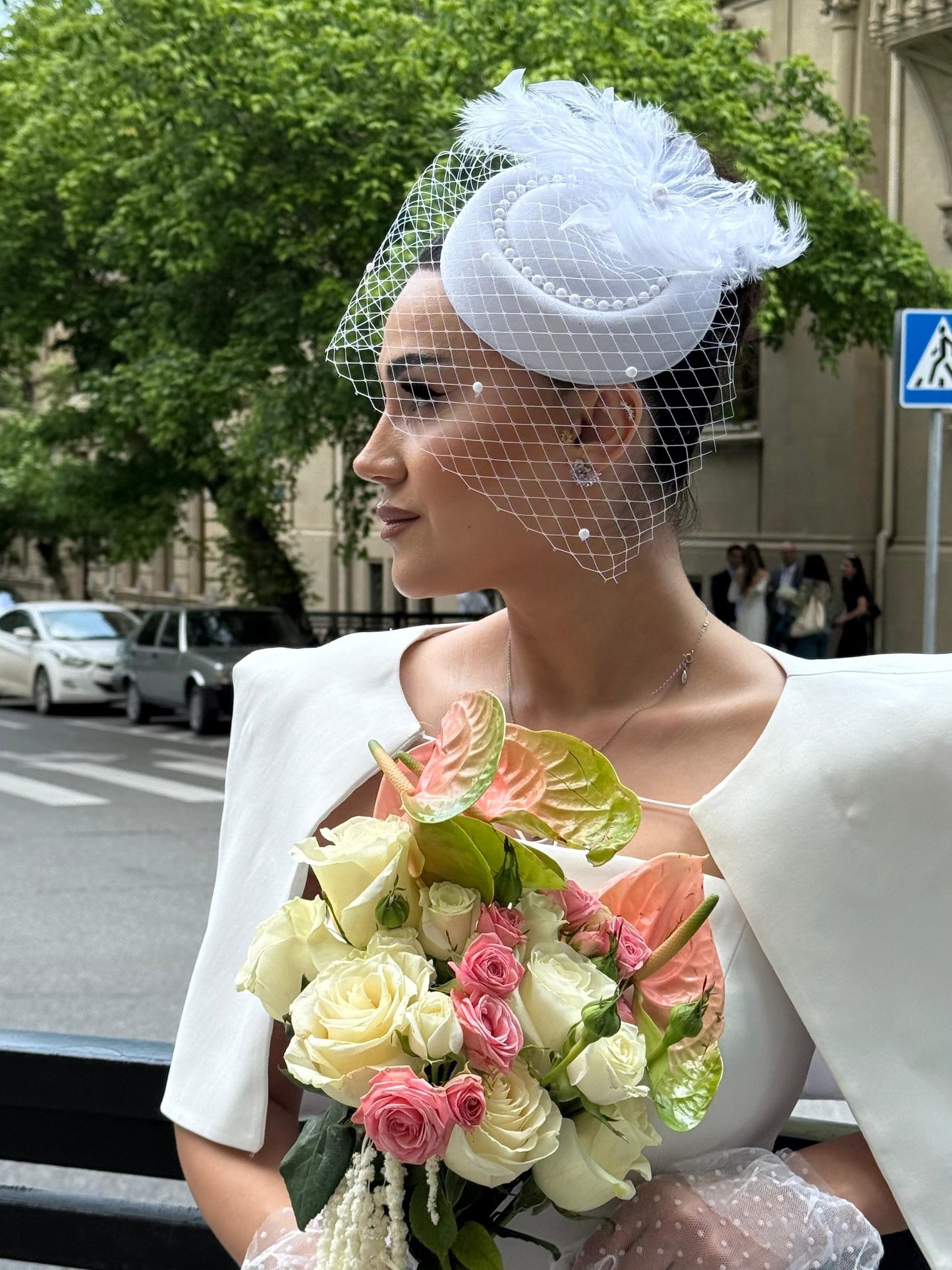 Elegant Cape Overlay Column Bridal Gown