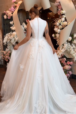 V-Neck Satin and Tulle Ball Gown Wedding Dress