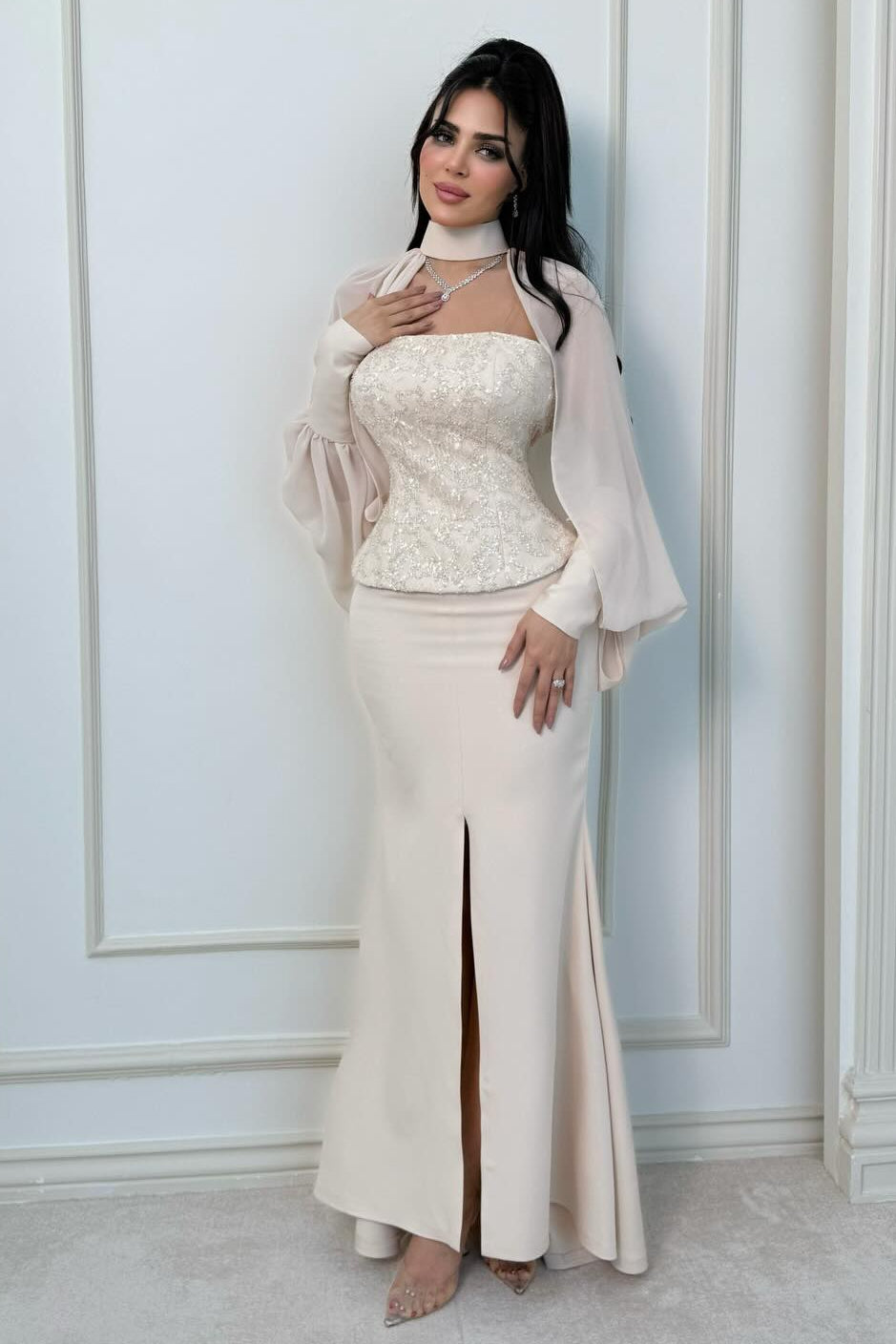 Sequined Corset Gown with Choker Bolero