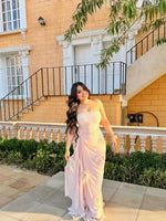 Strapless Ruched Evening Gown with 3D Flowers