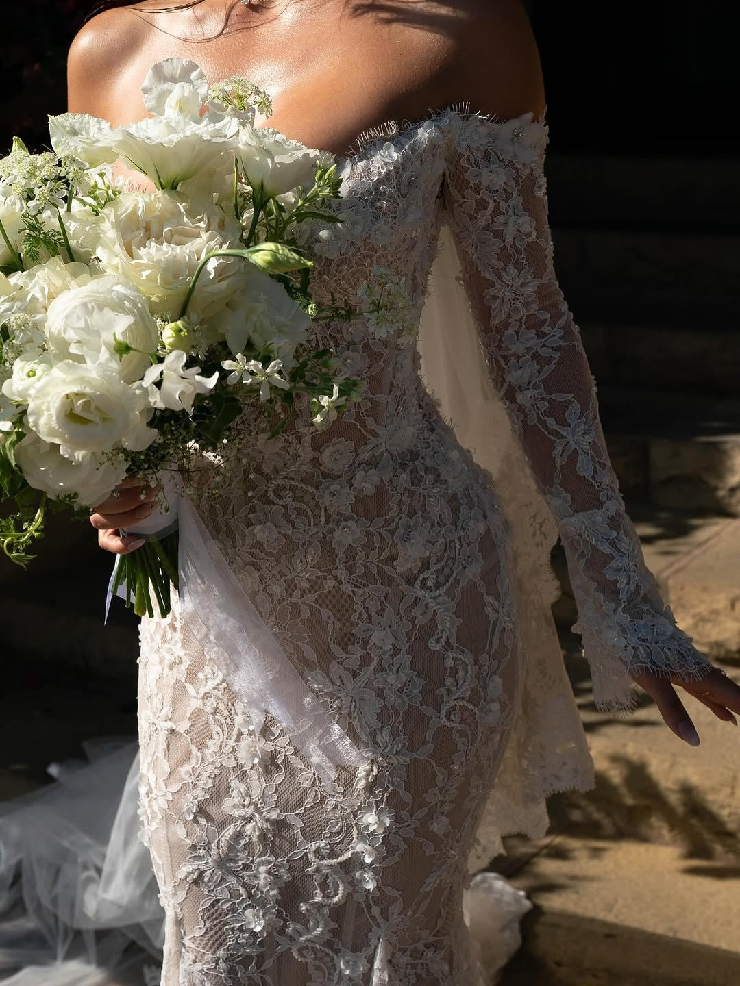 Off-the-Shoulder Long Sleeve Lace Mermaid Bridal Gown
