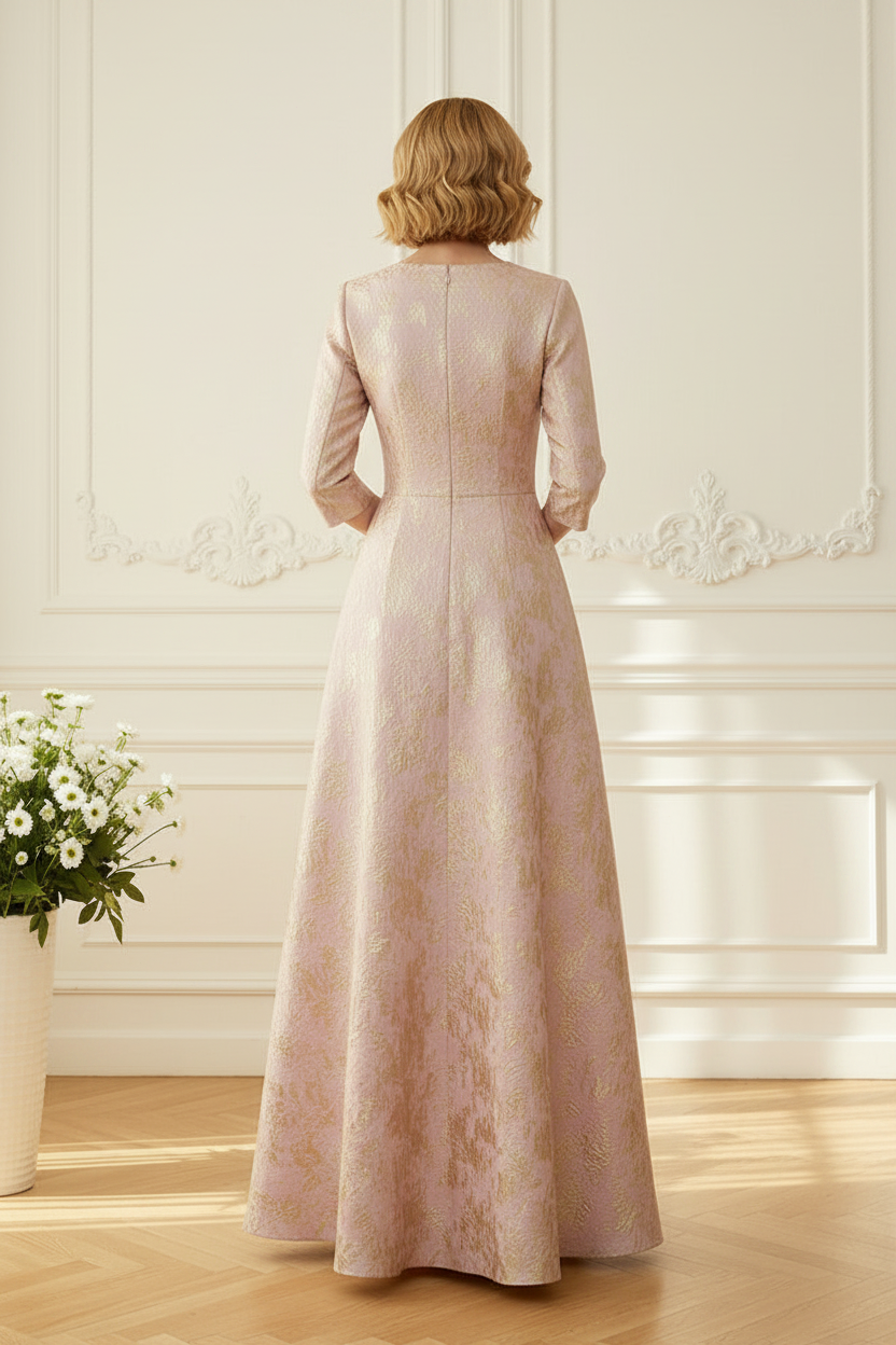 Deep V-Neck Jacquard A-Line Evening Gown