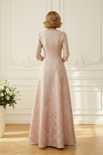 Deep V-Neck Jacquard A-Line Evening Gown