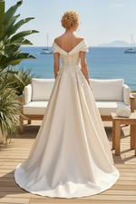 Off-Shoulder Floral Applique A-Line Wedding Gown