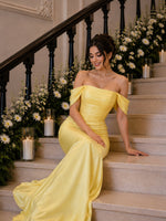 Ruched Off-The-Shoulder Satin Mermaid Dress