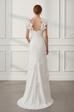 Romantic 3D Floral Sweetheart Column Gown with Ruffled Straps