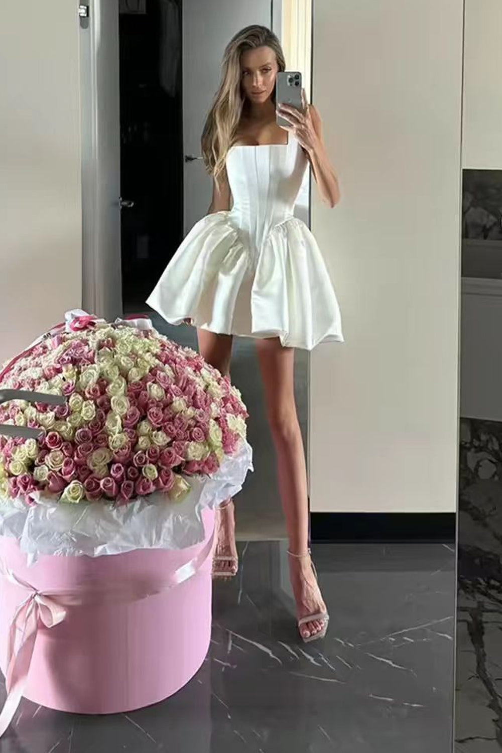 One-Shoulder Corset Mini Dress with Bubble Skirt