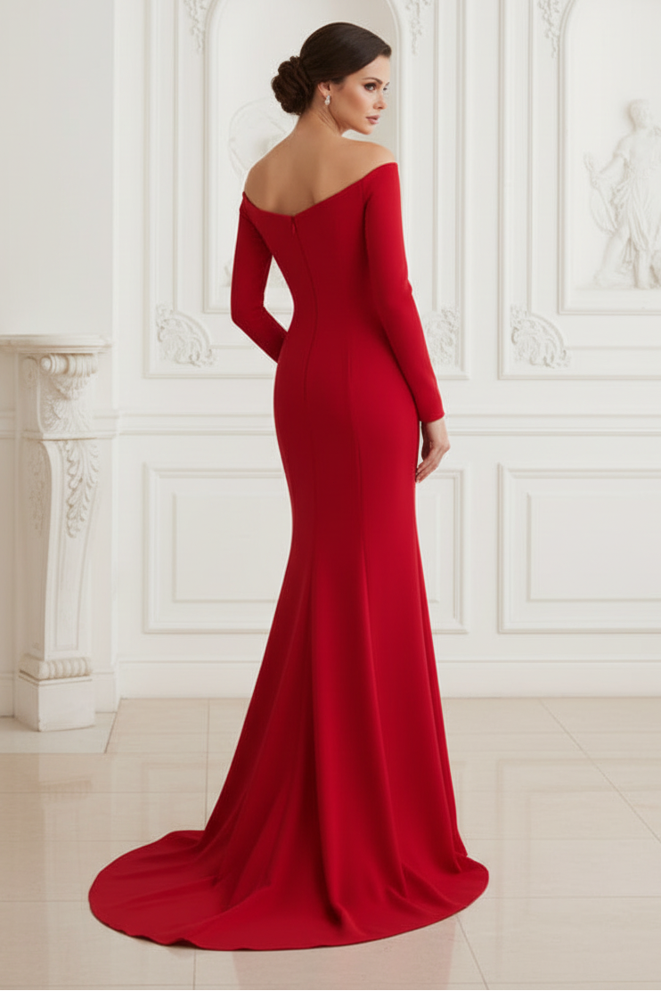 Off-the-Shoulder Mermaid Gown with 3D Flowers