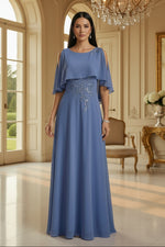 Capelet Cold Shoulder Embroidered Chiffon Evening Gown