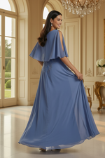 Capelet Cold Shoulder Embroidered Chiffon Evening Gown