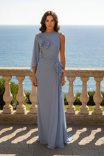 One-Shoulder Floral Appliqué Maxi Gown