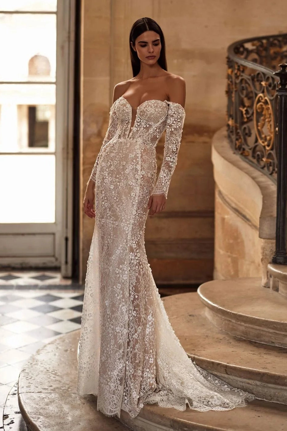 Off-the-Shoulder Lace Mermaid Wedding Dress
