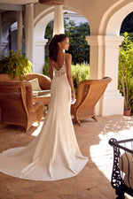 Cowl Neck Lace Back Sheath Wedding Dress