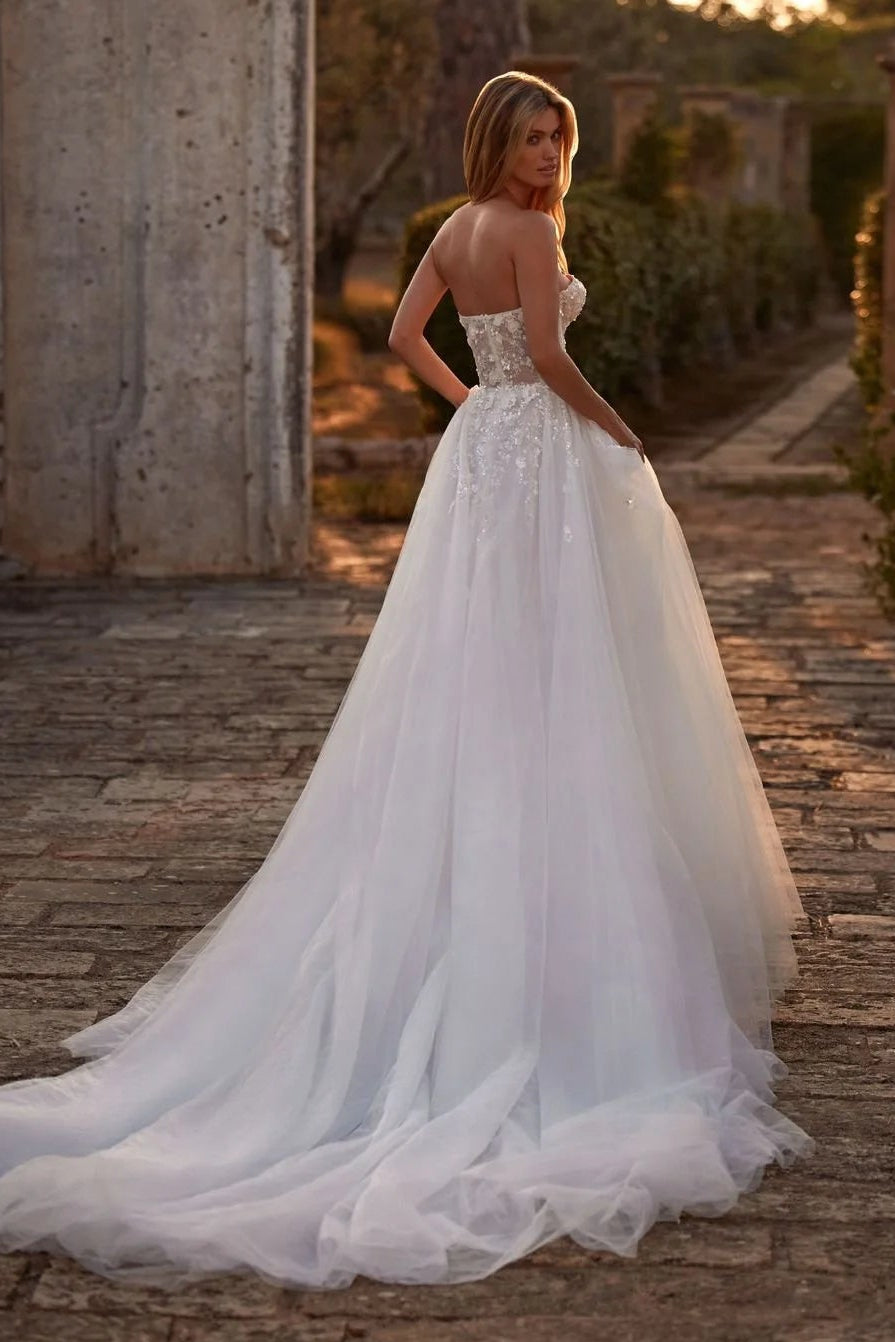 Strapless Corset A-Line Wedding Dress with High Slit