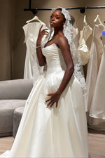 Strapless Pleated Satin Ball Gown Wedding Dress