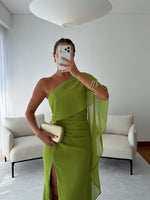 Elegant One-Shoulder Chiffon Gown with Cape Detail