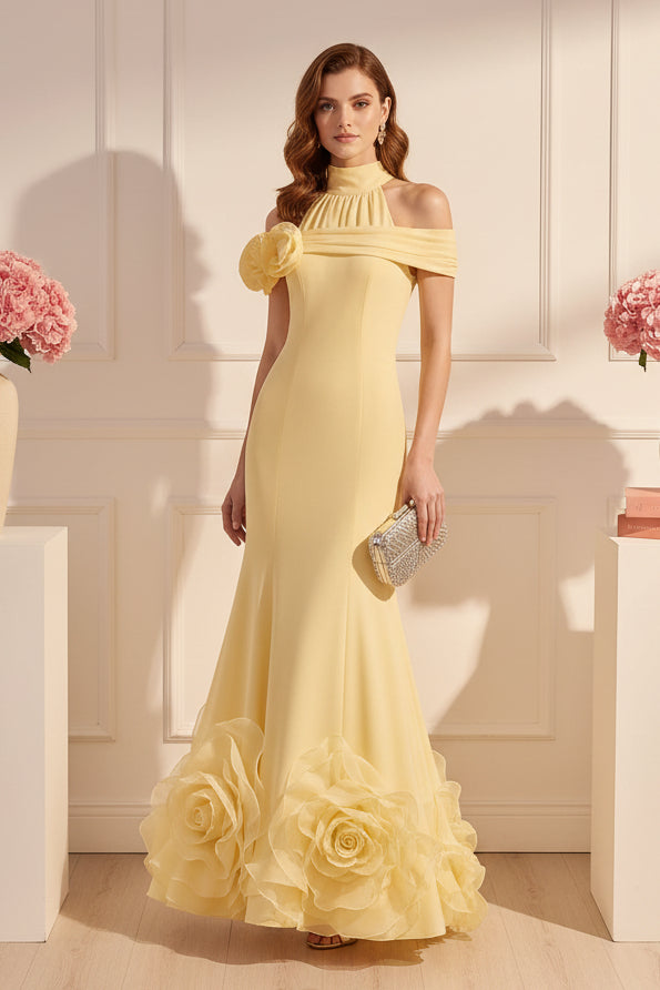 Elegant Halter Mermaid Gown with 3D Roses