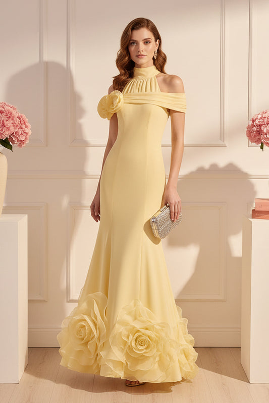 Elegant Halter Mermaid Gown with 3D Roses