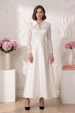 Collared Lace Bodice Ankle-Length A-Line Dress