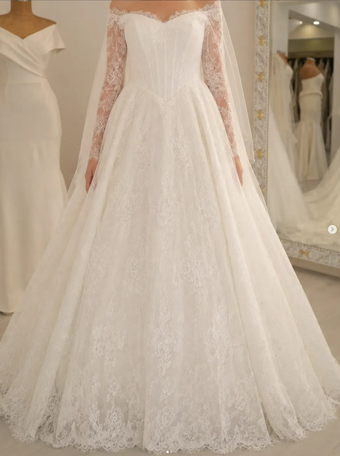 Off-the-Shoulder Lace Long Sleeve Ball Gown