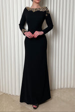 Beaded Bateau Neck Open Back Evening Gown