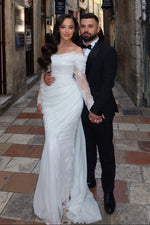 Off-Shoulder Lace Long Sleeve Mermaid Wedding Gown