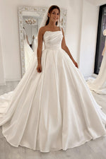One-Shoulder Pearl Beaded Satin Ball Gown