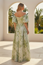 Off-the-Shoulder Jacquard A-Line Evening Gown