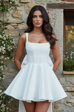 Square Neck Corset Mini Dress with Statement Bow