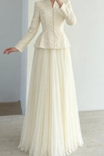 Peplum Lace Jacket & Tulle Maxi Skirt Two-Piece Set