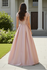 Cap Sleeve Lace and Satin A-Line Formal Dress