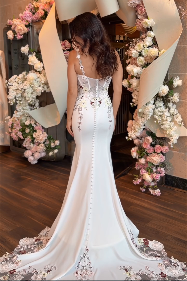 Floral Embroidered Corset Wedding Dress