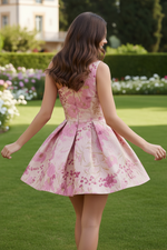 One-Shoulder Floral Jacquard Mini Dress