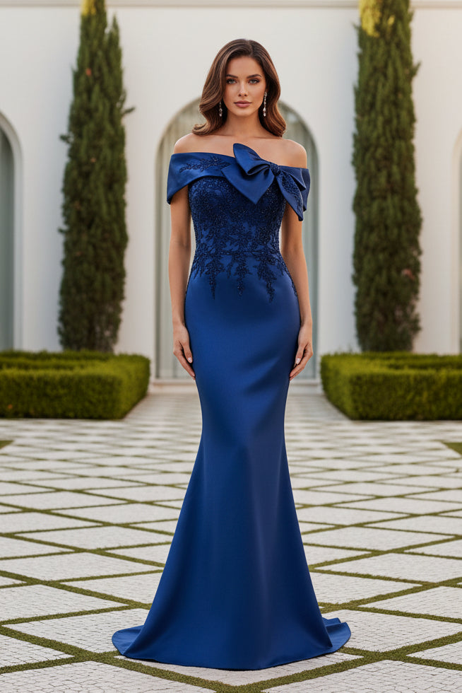 Off-the-Shoulder Bow Bodice Mermaid Evening Gown