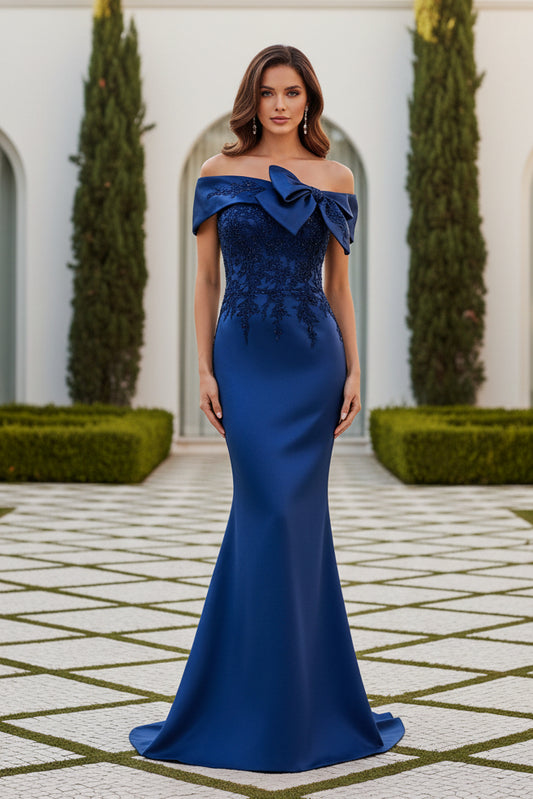 Off-the-Shoulder Bow Bodice Mermaid Evening Gown