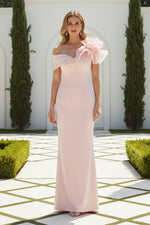 Asymmetrical Ruffle Column Evening Gown