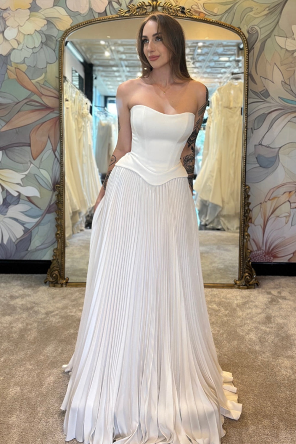 Strapless Corset Wedding Dress with Watteau Cape