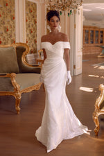 Off-the-Shoulder Ruched Trumpet Wedding Dress