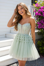 Strapless Corset Tiered Tulle Mini Dress