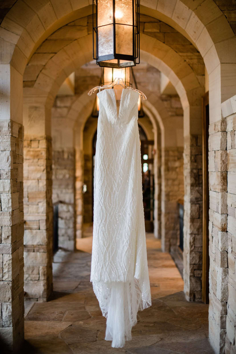 Strapless Deep V-Neck Sequin Wedding Gown
