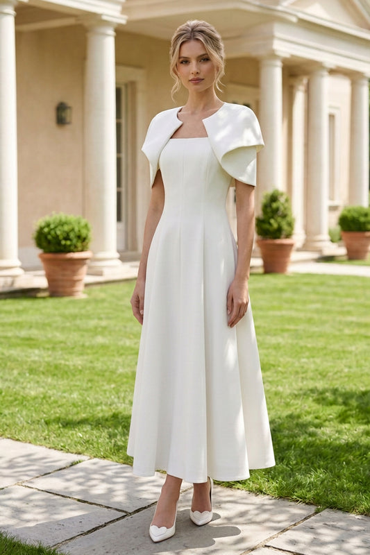 A-Line Midi Dress with Cape Collar