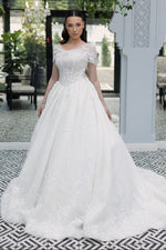 Off-The-Shoulder Lace Ball Gown Wedding Dress
