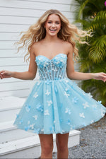 Strapless Corset Mini Dress with 3D Butterfly Appliques