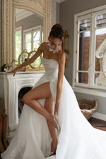 Strapless Ruched Ball Gown Wedding Dress with Slit