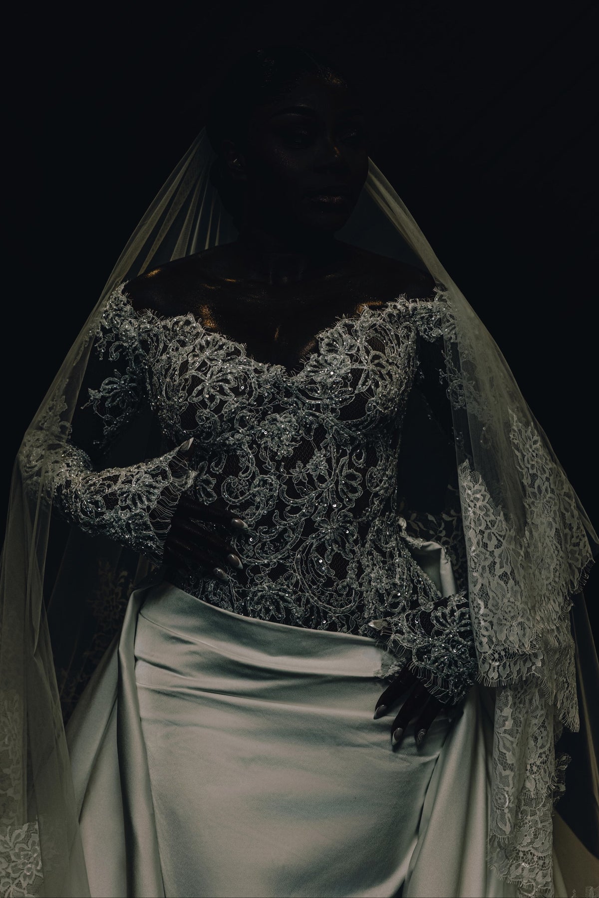 Off-the-Shoulder Lace Long Sleeve Wedding Dress